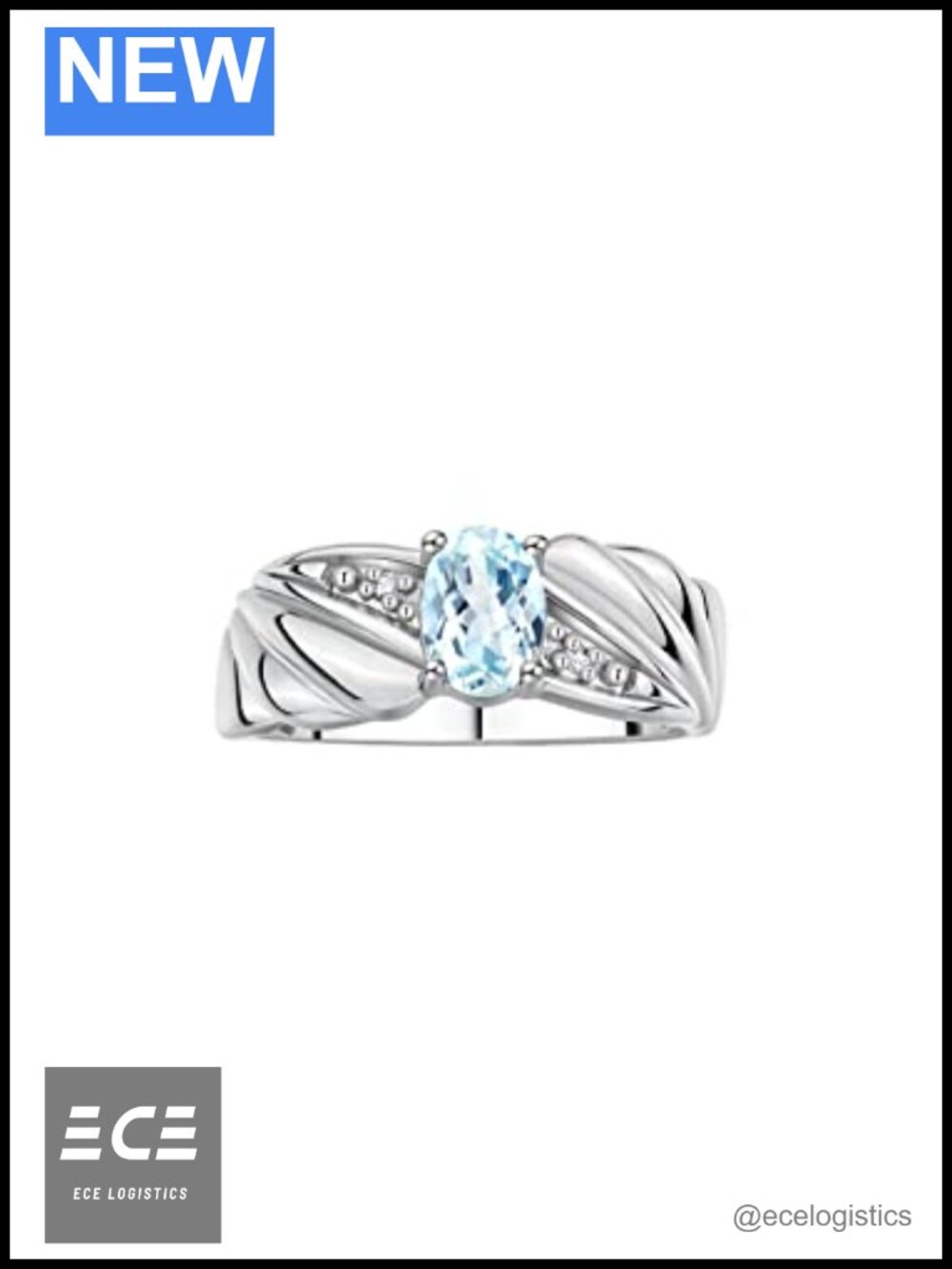 Sterling Silver Angel Wing Birthstone Ring 7X5MM Gemstone & Diamonds